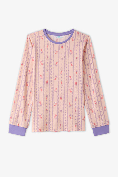 Kız Çocuk Açık Pembe Carrot Chase Uzun Kollu Pijama Takımı