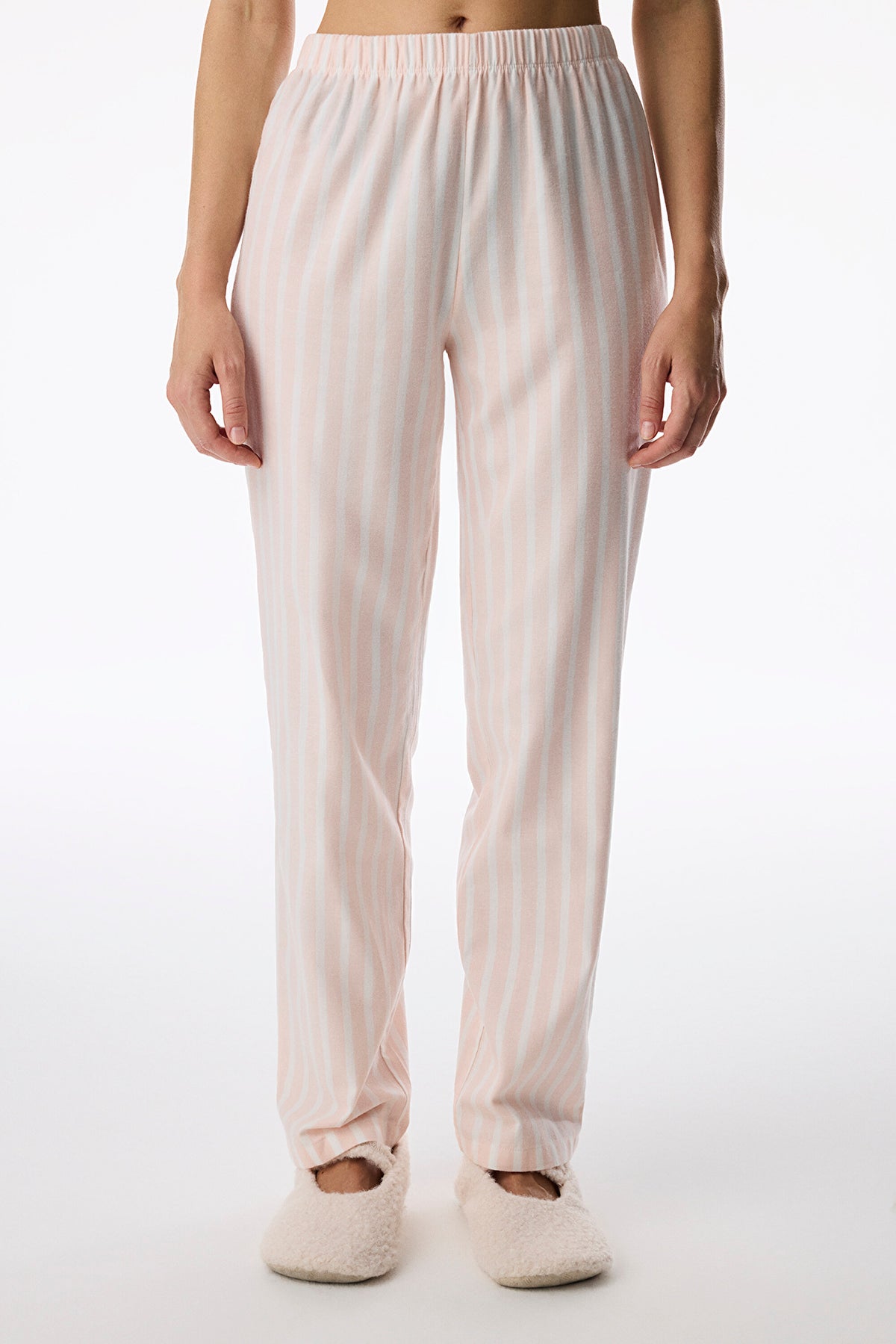 Açık Pembe Quinn Çizgili Flanel Pijama Altı