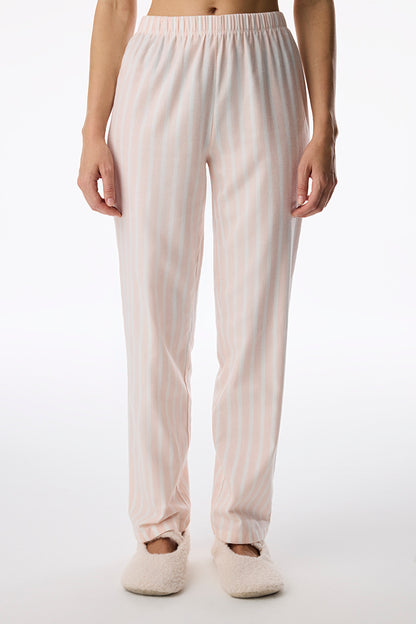 Açık Pembe Quinn Çizgili Flanel Pijama Altı