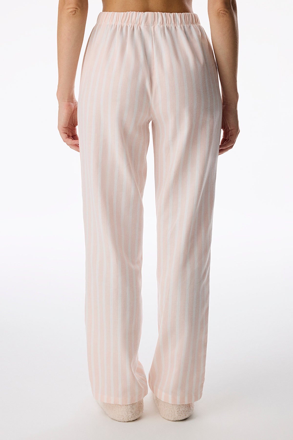 Açık Pembe Quinn Çizgili Flanel Pijama Altı
