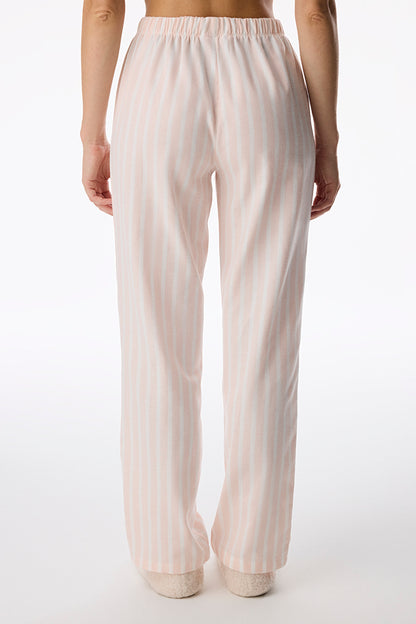 Açık Pembe Quinn Çizgili Flanel Pijama Altı