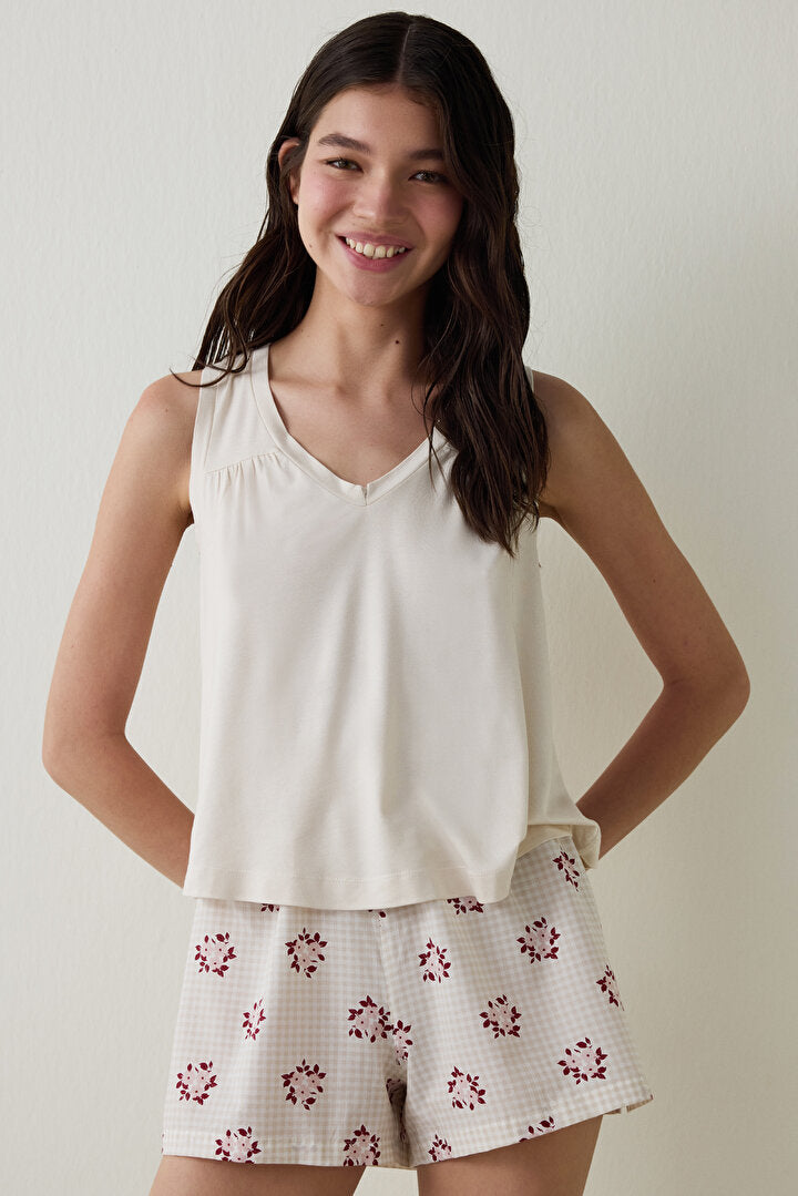 Taş Rengi Freya V Yaka Geniş Askılı Atlet Pijama Üstü Pn993s7525sk-st1 - Gri - Penti