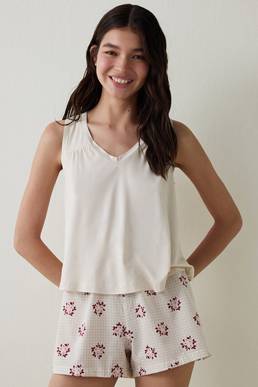 Taş Rengi Freya V Yaka Geniş Askılı Atlet Pijama Üstü Pn993s7525sk-st1 - Gri - Penti