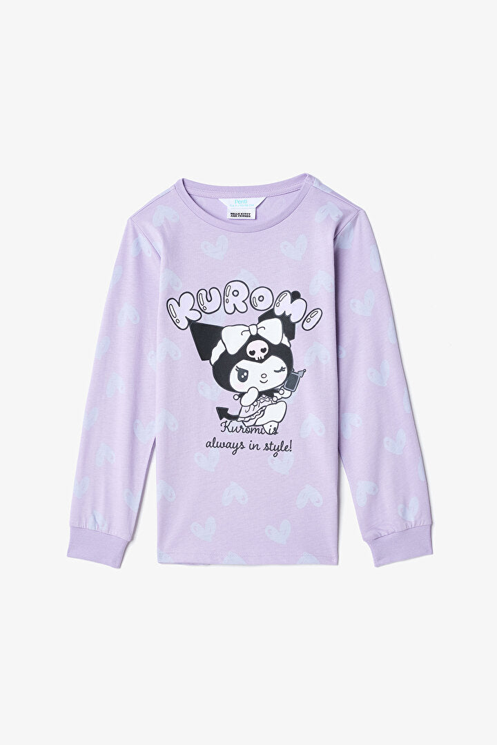 Lila Kız Çocuk Kuromi Uzun Kollu Pamuklu Pijama Takımı