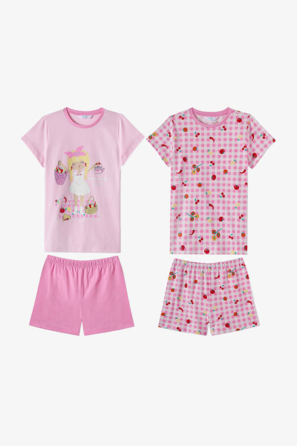 Kız Çocuk Pembe Fresh Picnic Kısa Kollu 2'li Pijama Takımı