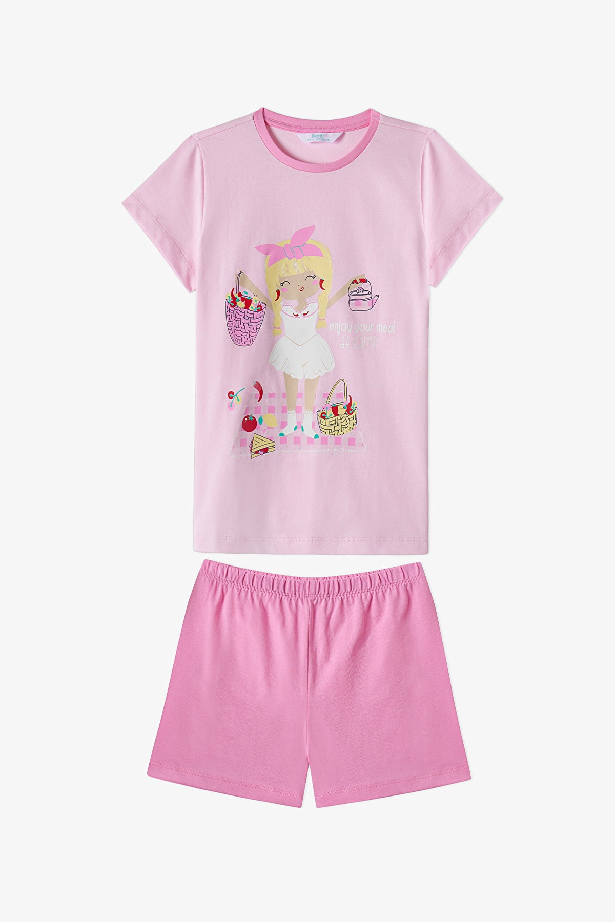 Kız Çocuk Pembe Fresh Picnic Kısa Kollu 2'li Pijama Takımı