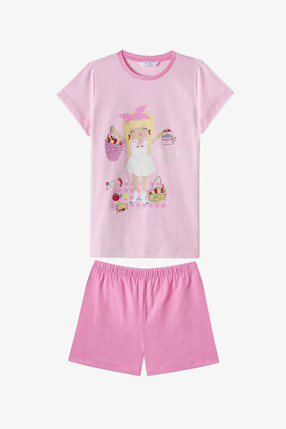 Kız Çocuk Pembe Fresh Picnic Kısa Kollu 2'li Pijama Takımı