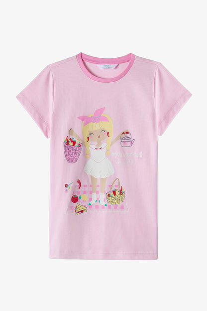 Kız Çocuk Pembe Fresh Picnic Kısa Kollu 2'li Pijama Takımı
