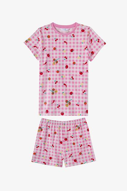 Kız Çocuk Pembe Fresh Picnic Kısa Kollu 2'li Pijama Takımı