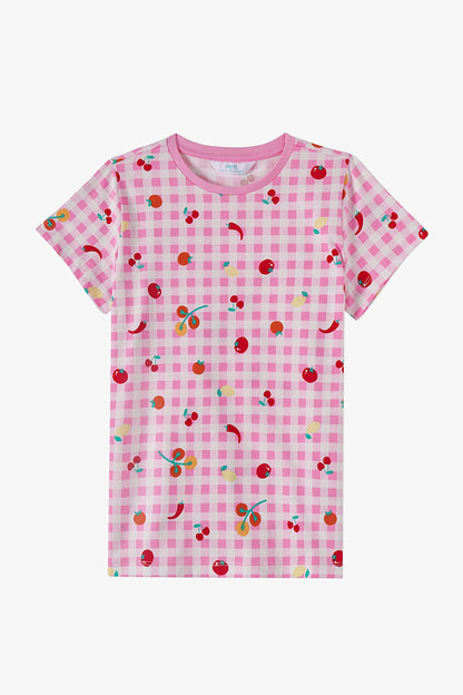 Kız Çocuk Pembe Fresh Picnic Kısa Kollu 2'li Pijama Takımı