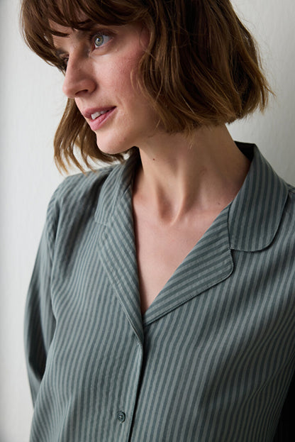 Koyu Yeşil Çizgili Gömlek Yaka Uzun Kollu Pijama Takımı Pngd9y9x25sk-dg4 - Penti