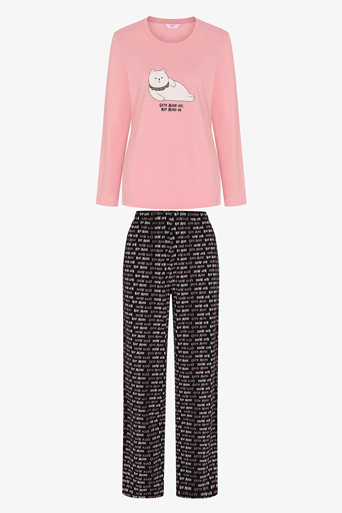 Pembe Nap Mode Çiçekli Uzun Kollu Pantolon Pijama Takımı