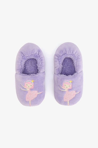 Mor Kız Çocuk Balerin Desenli Nakışlı Ev Patiği