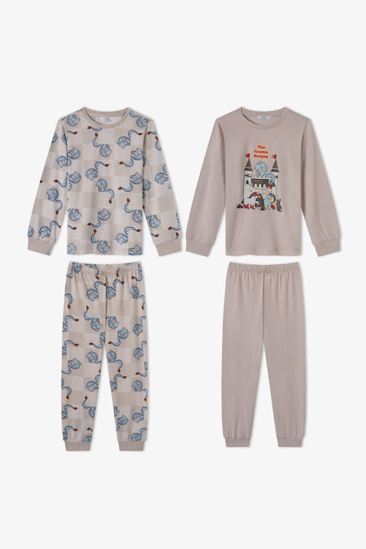Erkek Çocuk Gri The Gentle Knight Pamuklu Uzun Kollu 2'li Pijama Takımı