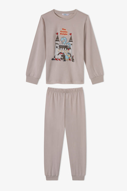 Erkek Çocuk Gri The Gentle Knight Pamuklu Uzun Kollu 2'li Pijama Takımı