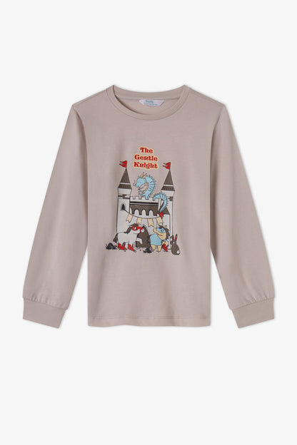 Erkek Çocuk Gri The Gentle Knight Pamuklu Uzun Kollu 2'li Pijama Takımı