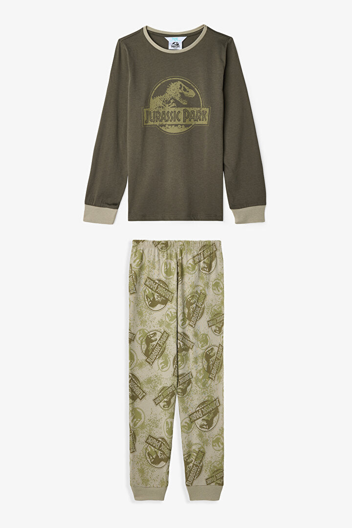 Haki Erkek Çocuk Jurassic Park Pamuklu Pijama Takımı