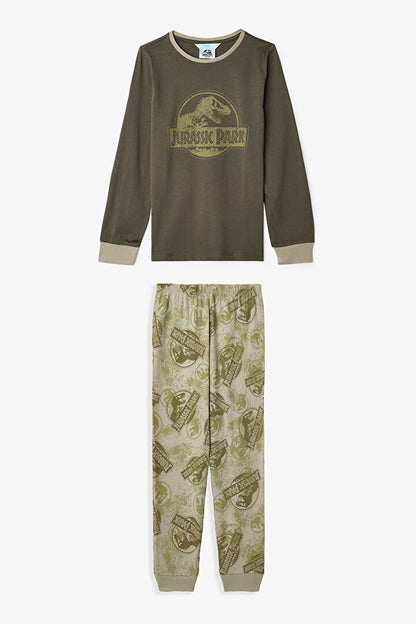 Haki Erkek Çocuk Jurassic Park Pamuklu Pijama Takımı