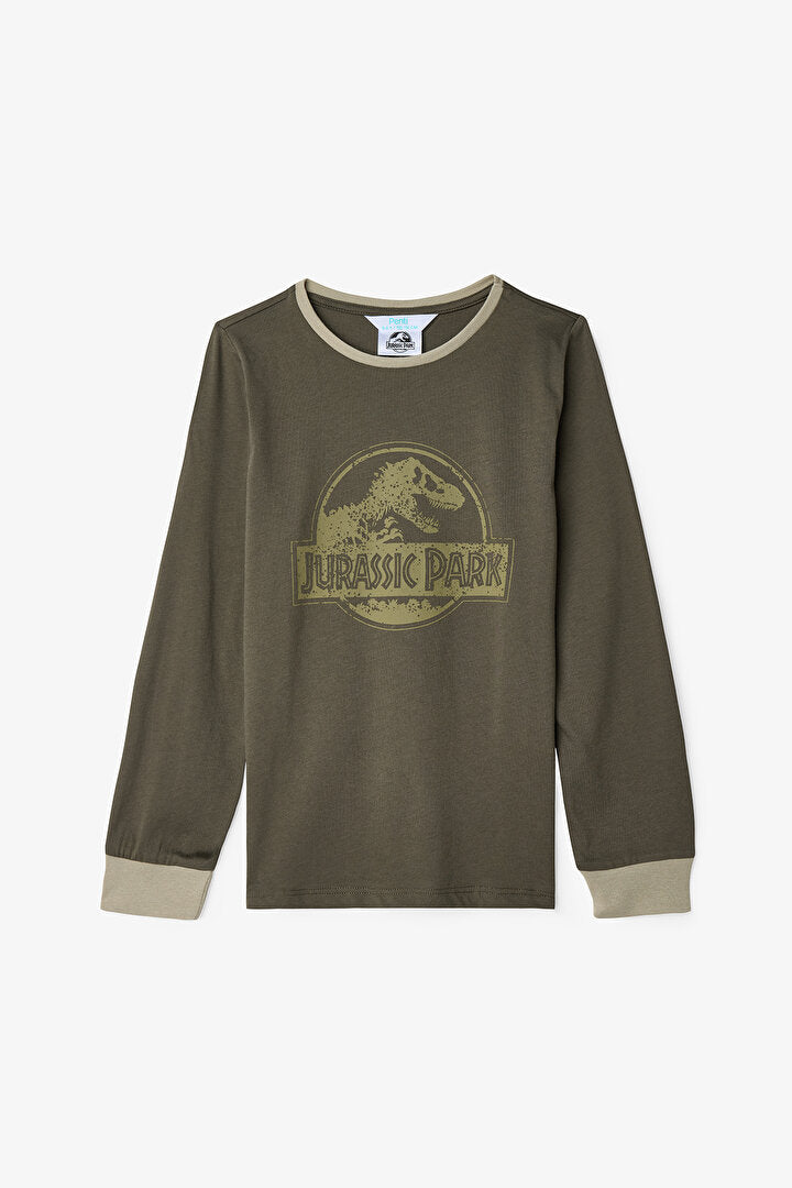 Haki Erkek Çocuk Jurassic Park Pamuklu Pijama Takımı