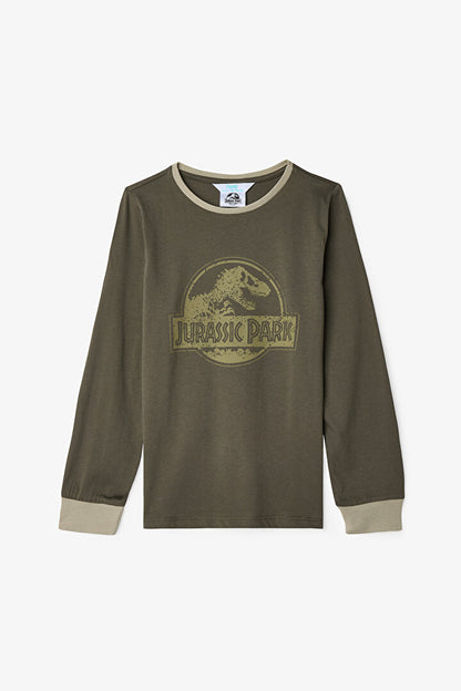 Haki Erkek Çocuk Jurassic Park Pamuklu Pijama Takımı