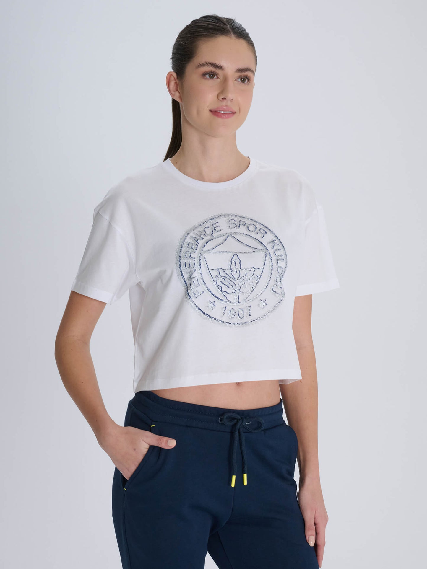 Fenerbahçe Beyaz Tribün Halftone Logolu Kadın Oversize Tshirt