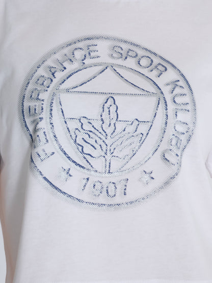 Fenerbahçe Beyaz Tribün Halftone Logolu Kadın Oversize Tshirt