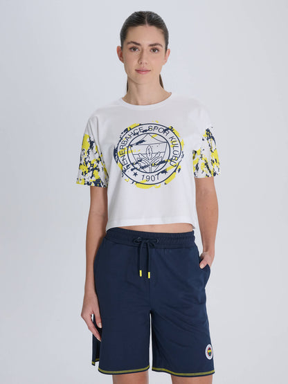 Fenerbahçe Beyaz Tribün Kamuflaj Detaylı Kadın Tshirt