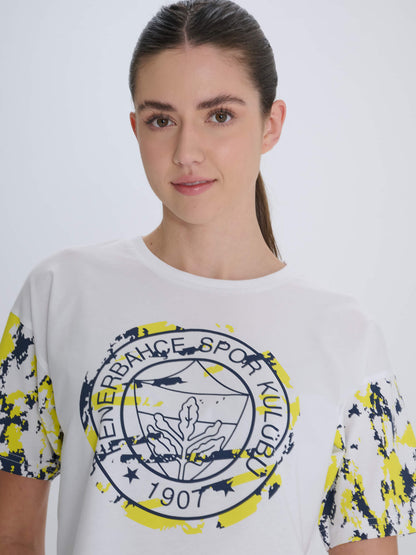 Fenerbahçe Beyaz Tribün Kamuflaj Detaylı Kadın Tshirt