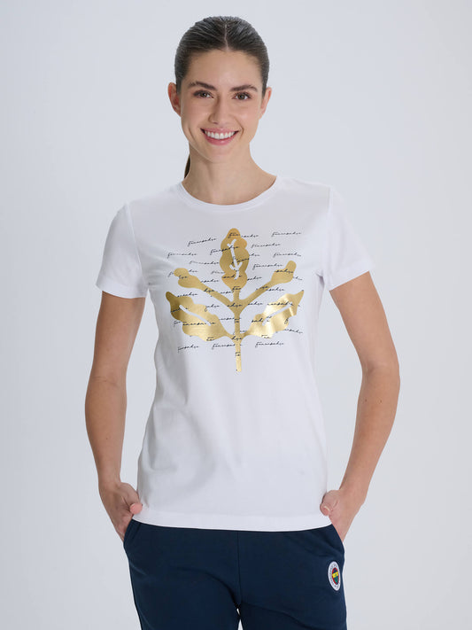 Fenerbahçe Beyaz Tribün Varak Baskılı Kadın Tshirt