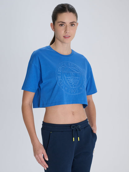 Fenerbahçe Mavi Aplike Nakışlı Tribün Kadın Oversize Tshirt