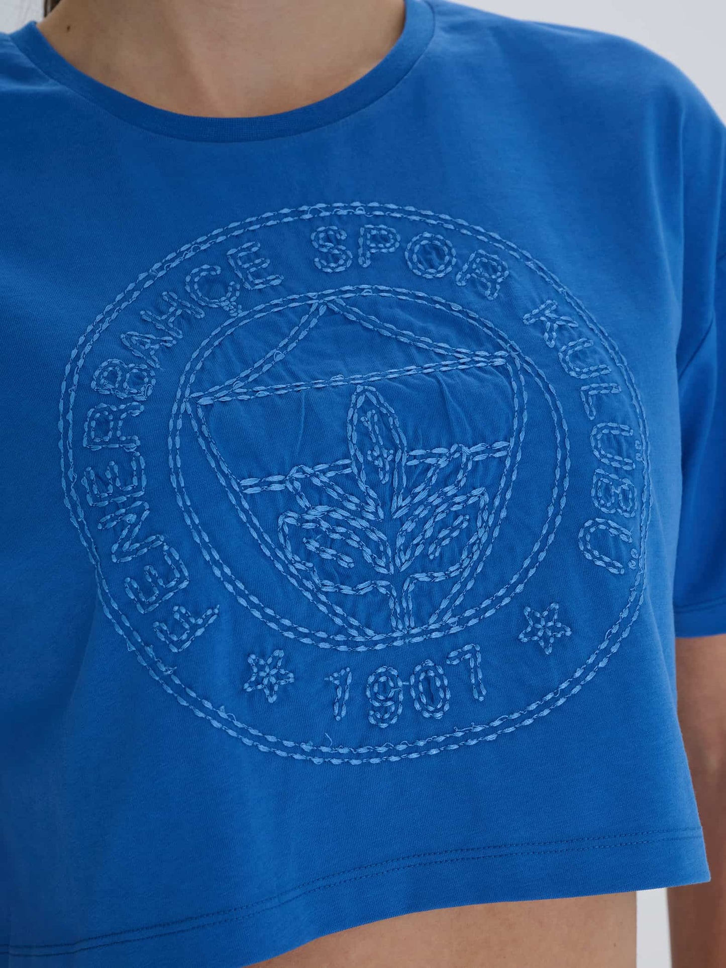 Fenerbahçe Mavi Aplike Nakışlı Tribün Kadın Oversize Tshirt