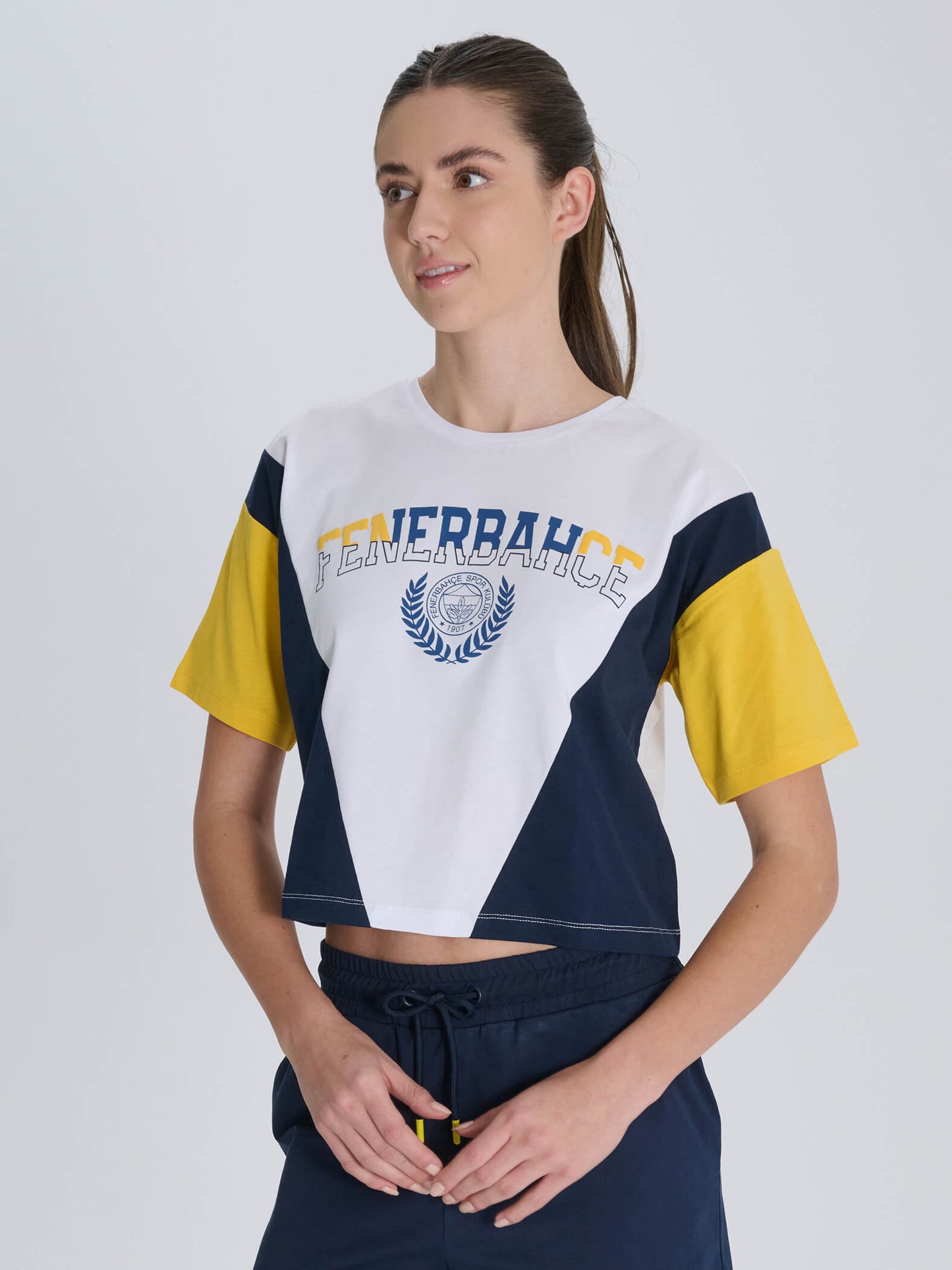 Fenerbahçe 3 Renkli Bloklu Kadın Kolej Tshirt