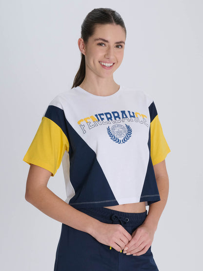Fenerbahçe 3 Renkli Bloklu Kadın Kolej Tshirt