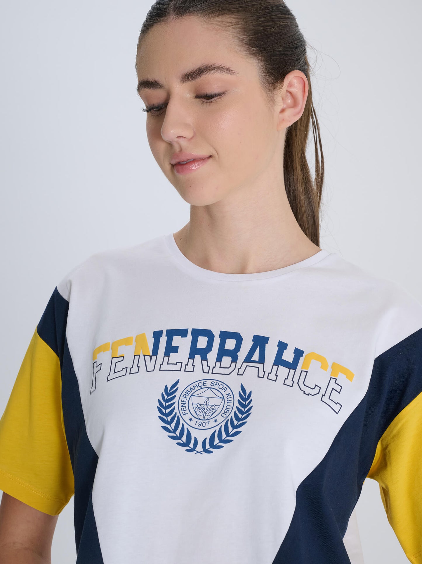 Fenerbahçe 3 Renkli Bloklu Kadın Kolej Tshirt