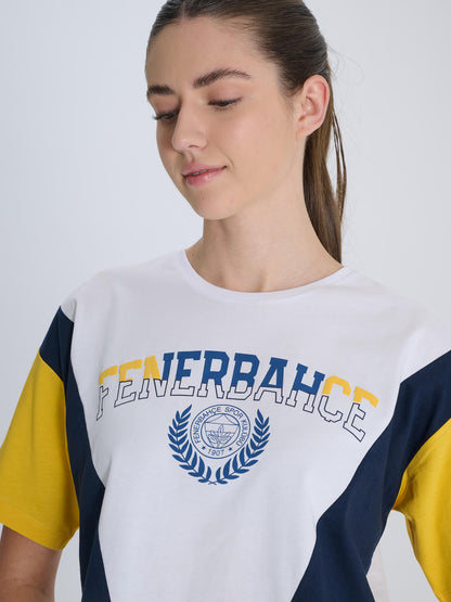 Fenerbahçe 3 Renkli Bloklu Kadın Kolej Tshirt