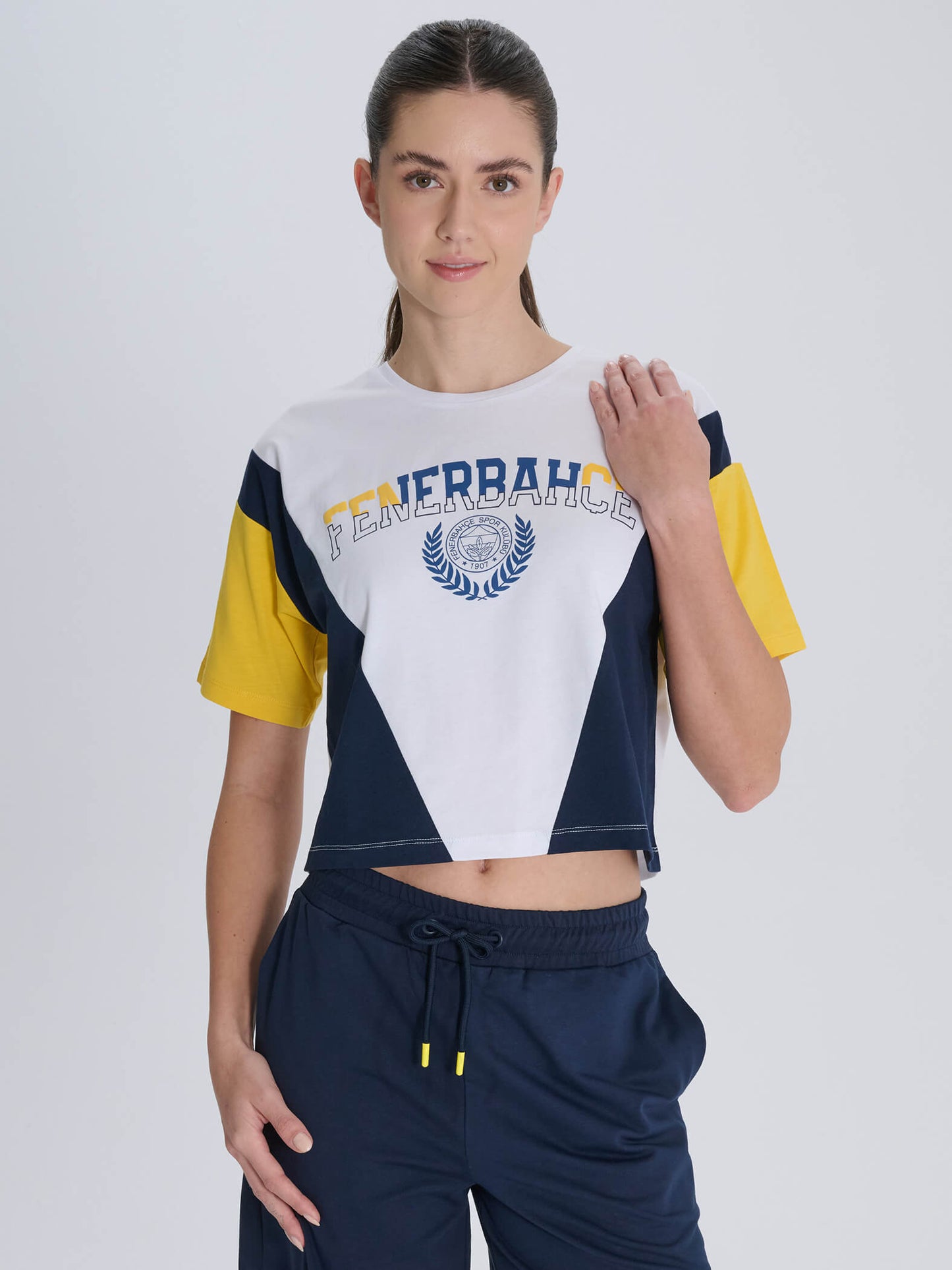 Fenerbahçe 3 Renkli Bloklu Kadın Kolej Tshirt
