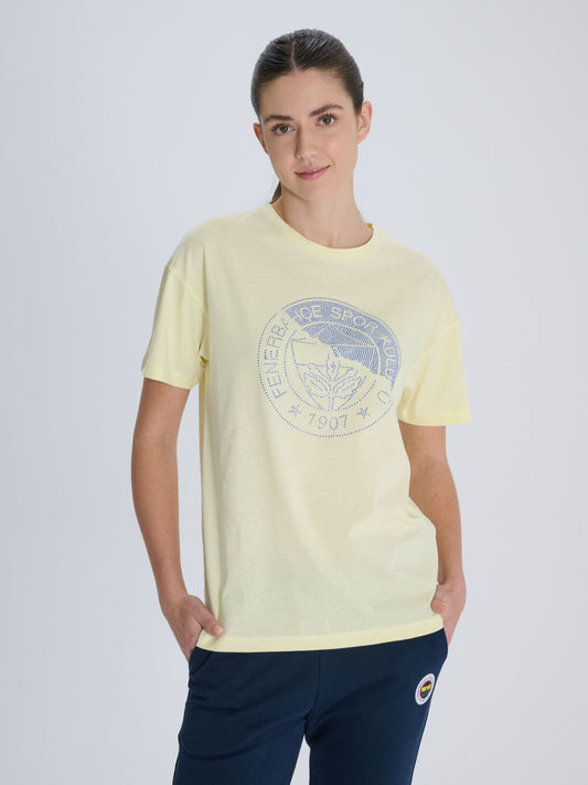 Fenerbahçe Sarı Logolu Trend Kadın Oversize Tshirt