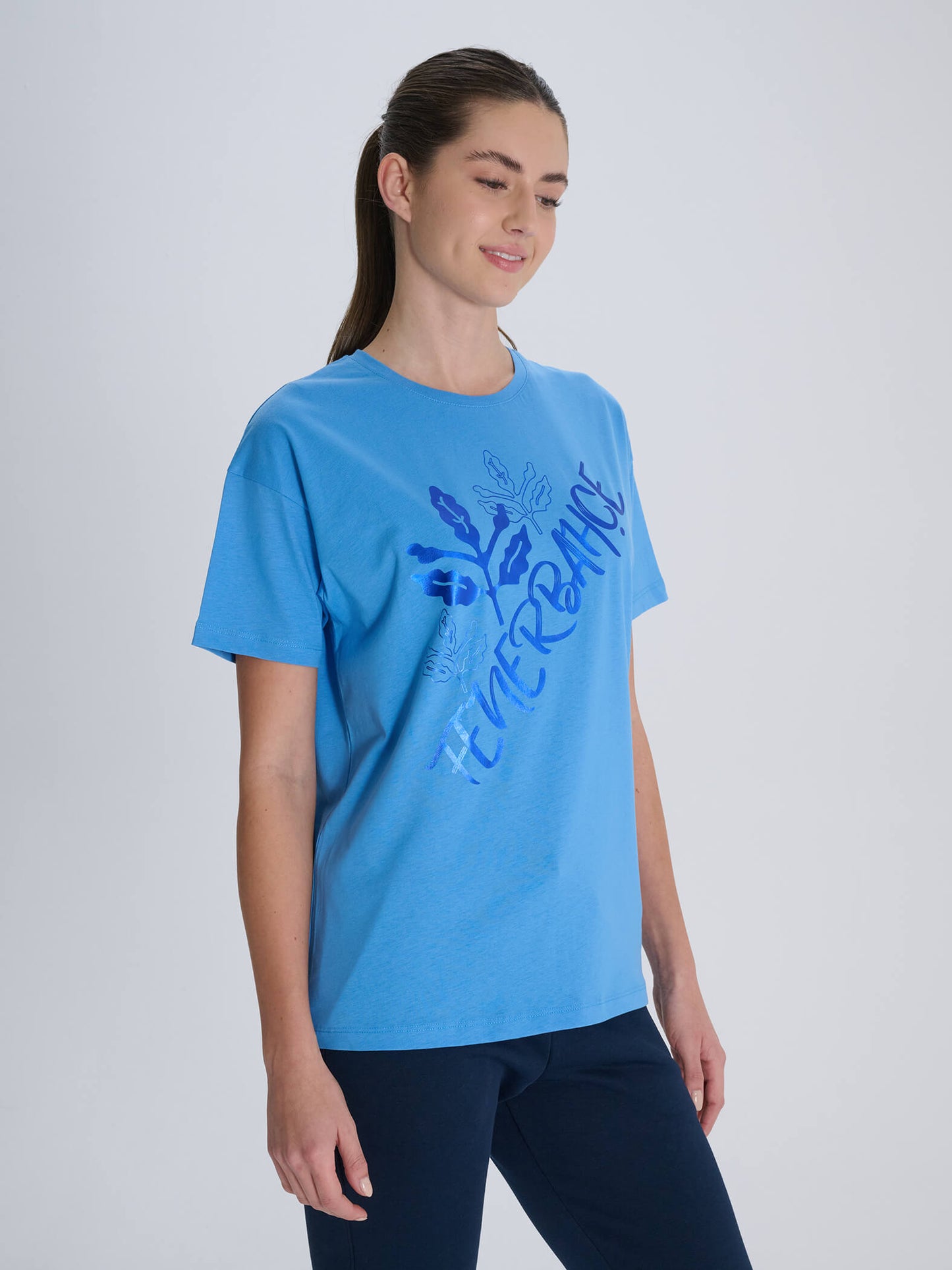 Fenerbahçe Mavi Varak Baskı Trend Kadın Tshirt