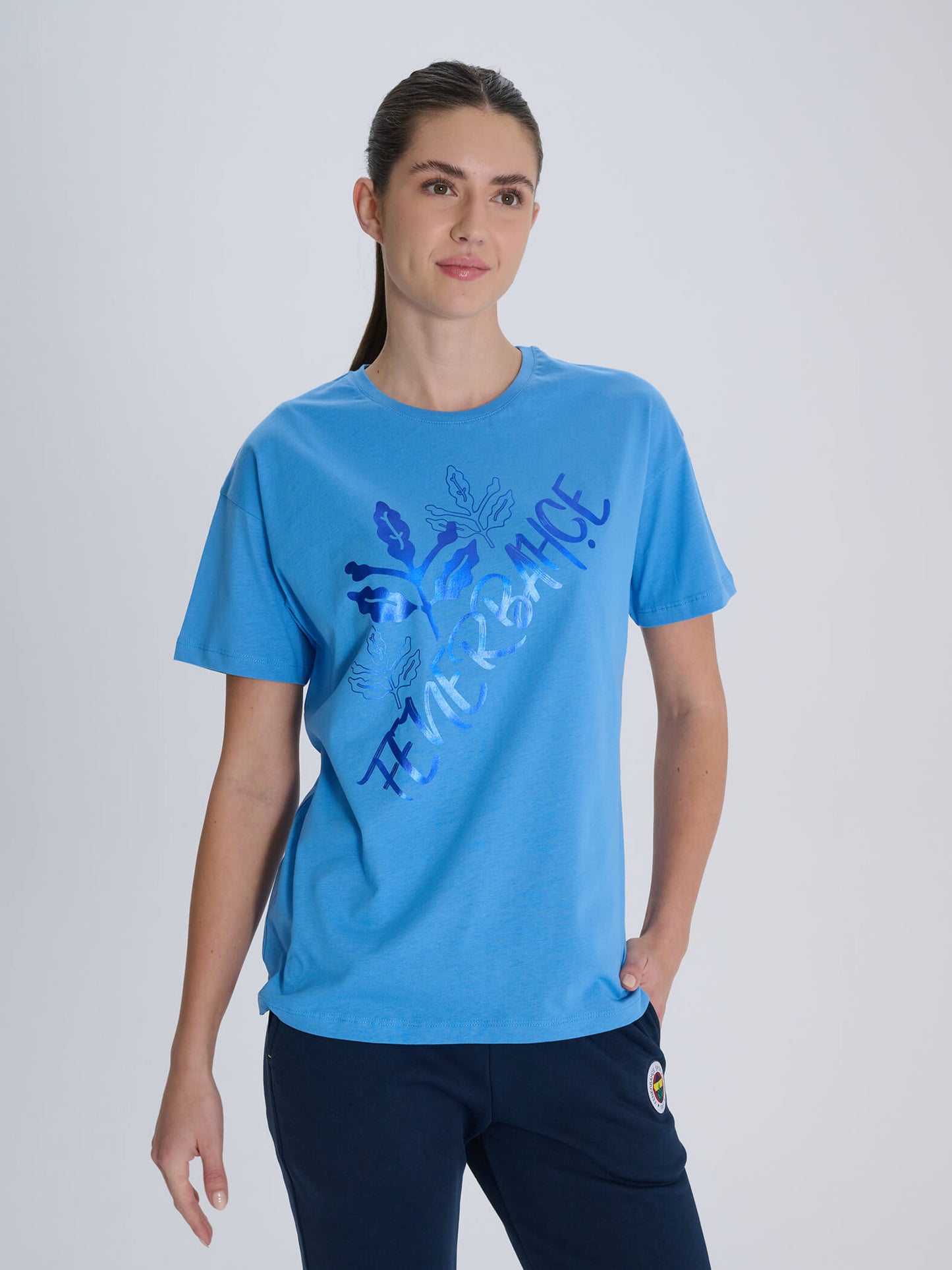 Fenerbahçe Mavi Varak Baskı Trend Kadın Tshirt
