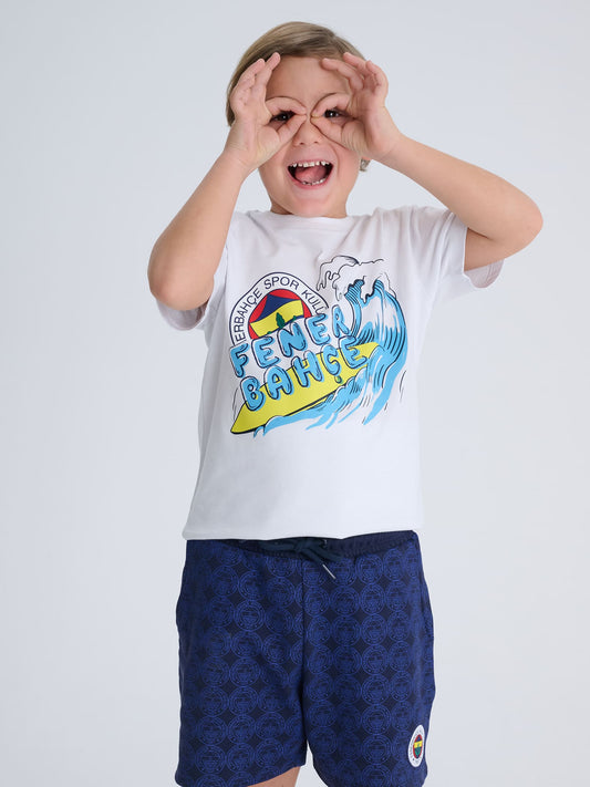 Fenerbahçe Beyaz Sörf Efektli Tribün Çocuk Tshirt