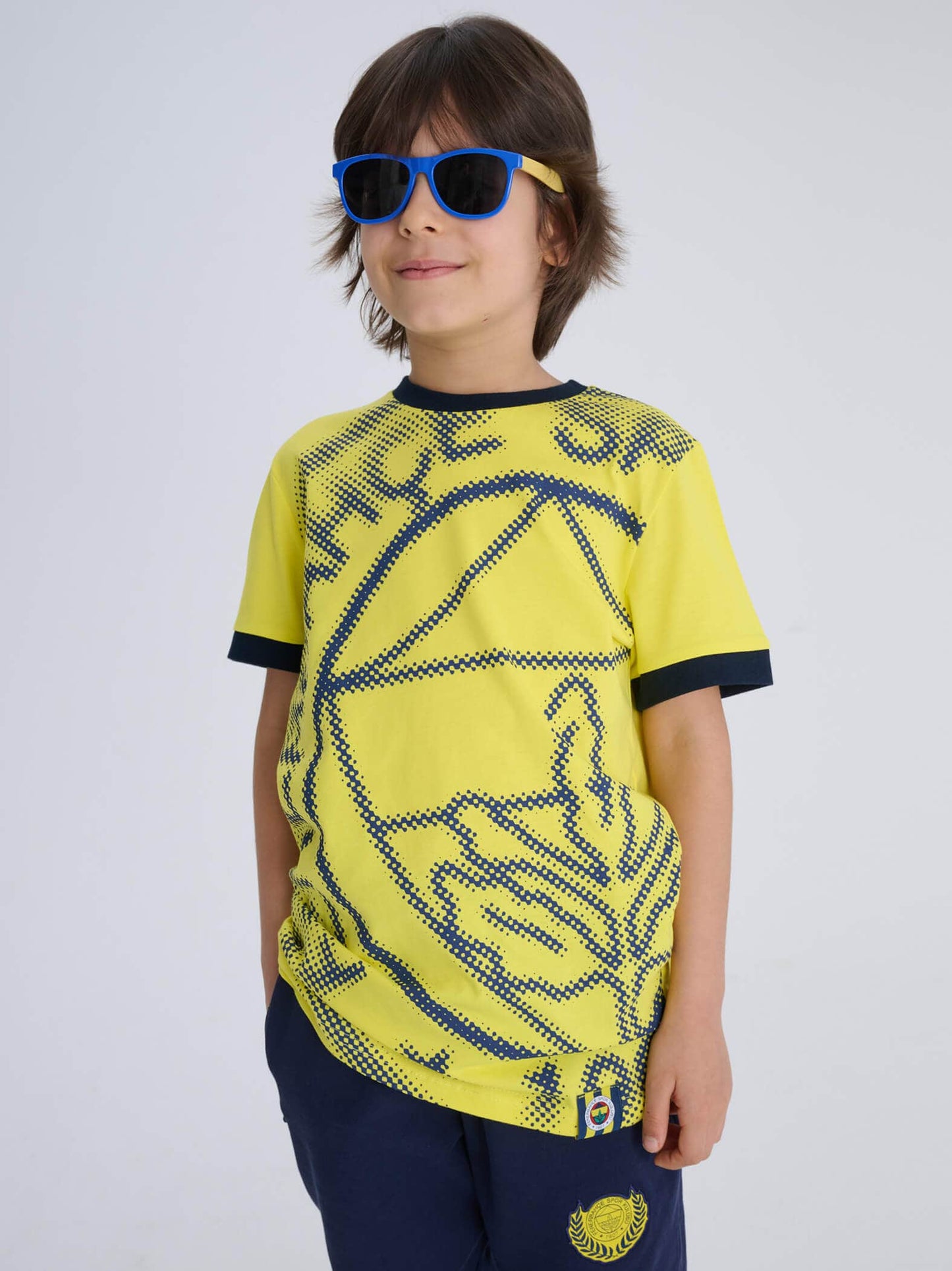 Fenerbahçe Sarı Halftone Logolu Tribün Çocuk Tshirt
