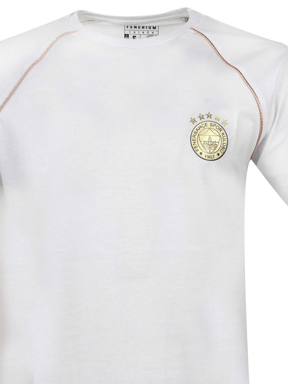Fenerbahçe Beyaz 5 Yıldız Biyeli Gold Logo Erkek Tshirt