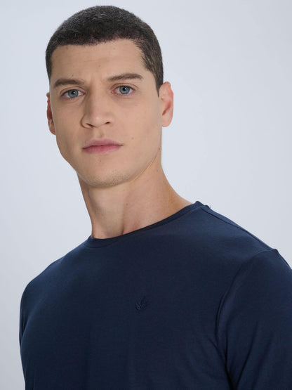 Erkek Lacivert Süper Basic Bisiklet Yaka Tshirt