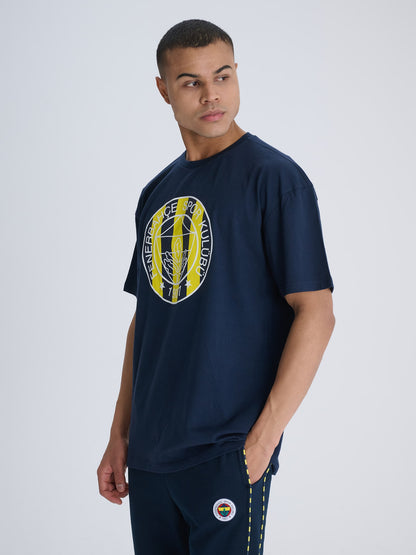 Fenerbahçe Lacivert Tribün Çubuklu Logolu Erkek Oversize Tshirt