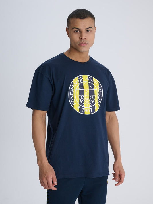 Fenerbahçe Lacivert Tribün Çubuklu Logolu Erkek Oversize Tshirt