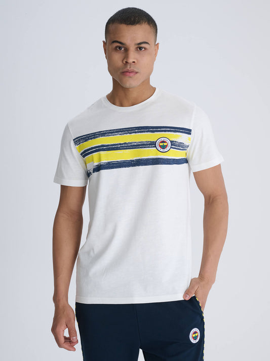 Fenerbahçe Beyaz Tribün Brush Şeritli Erkek Tshirt