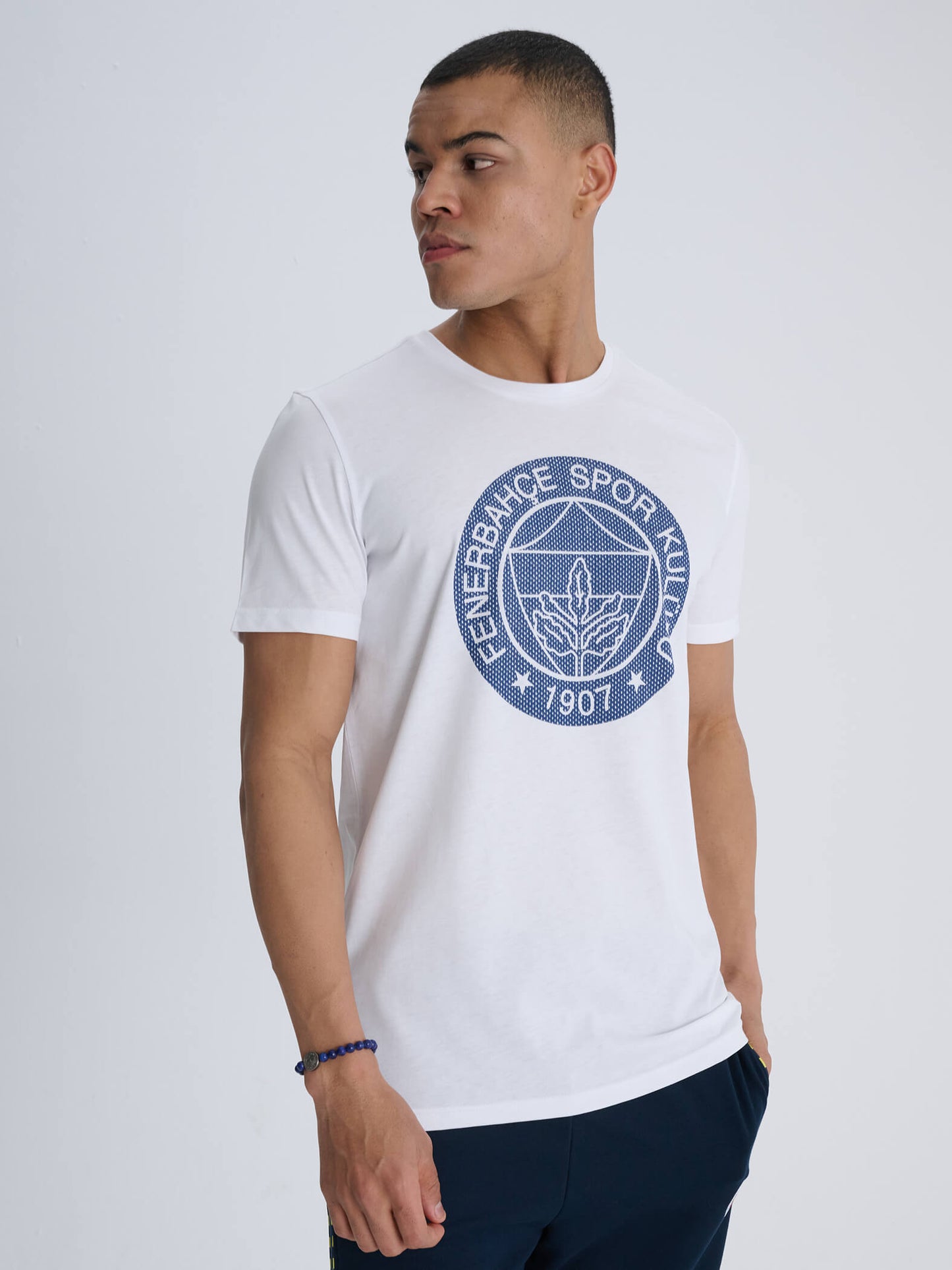 Fenerbahçe Beyaz Tribün Mesh Logolu Erkek Tshirt