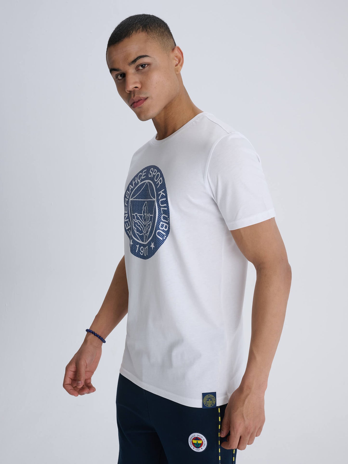 Fenerbahçe Beyaz Tribün Mesh Logolu Erkek Tshirt