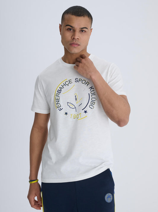 Fenerbahçe Beyaz Tribün Nakış Detaylı Erkek Tshirt