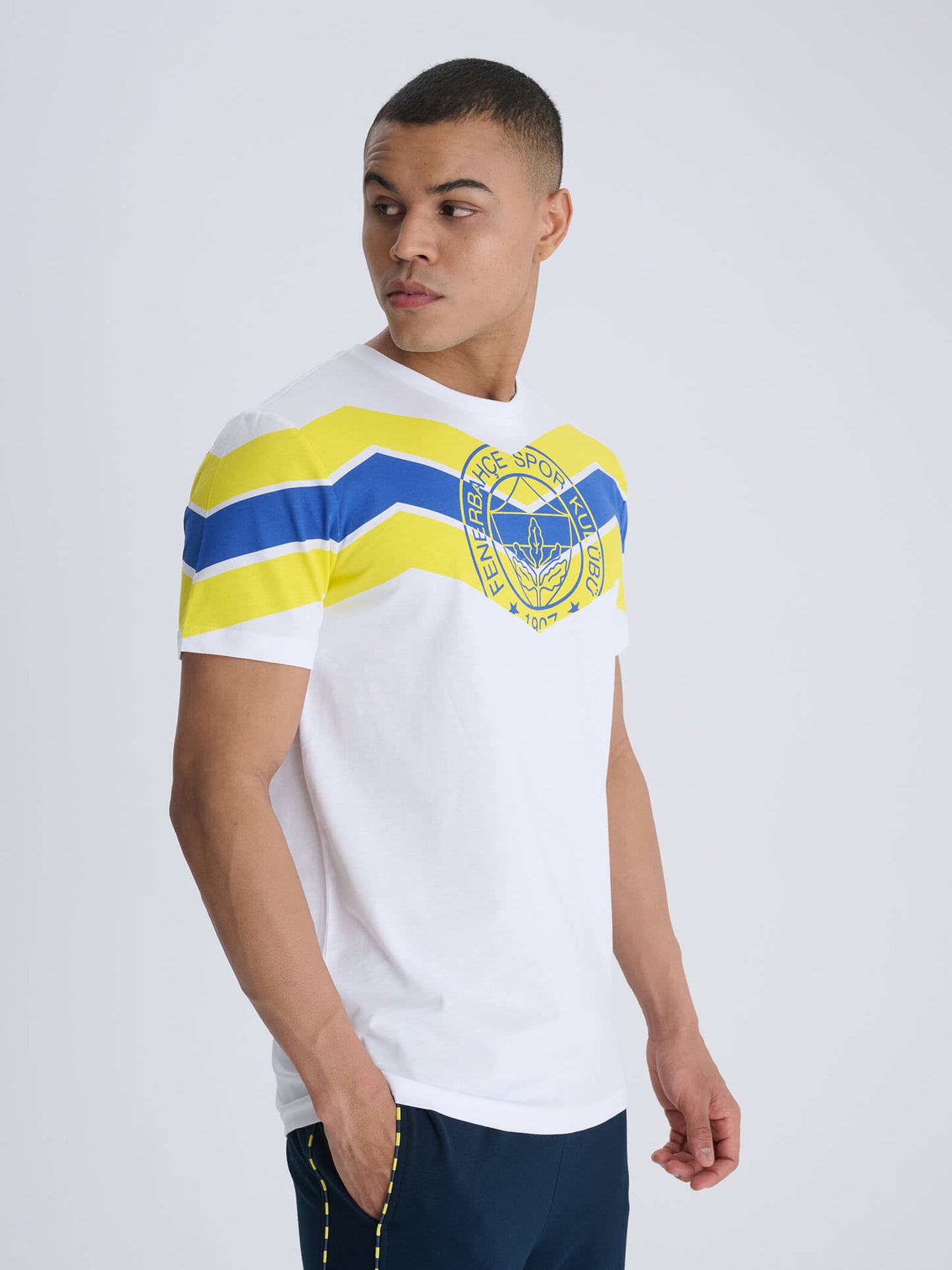 Fenerbahçe Beyaz Tribün Sarı Lacivert Zigzaglı Erkek Tshirt
